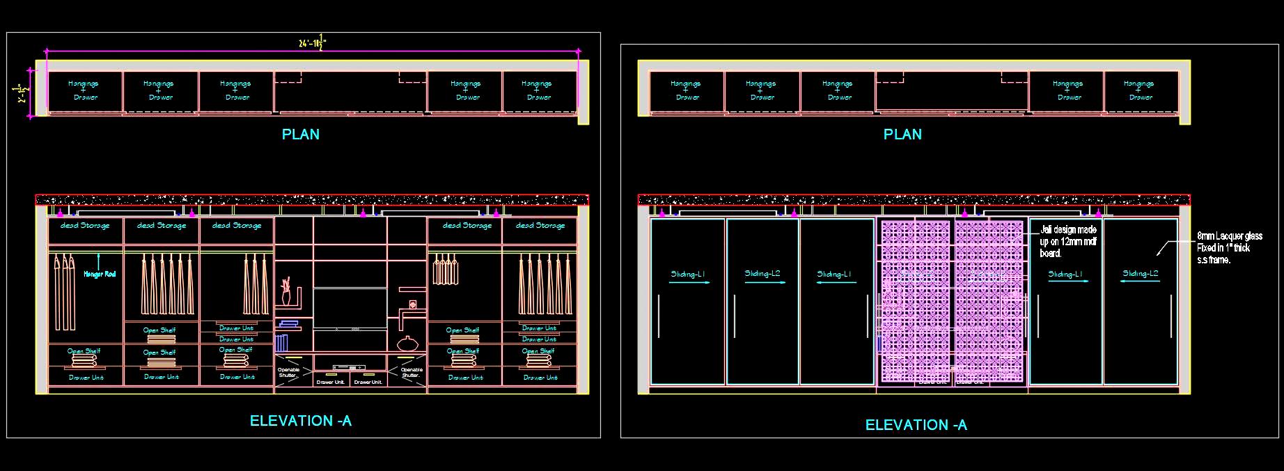 Modern Sliding Wardrobe with TV Unit - AutoCAD DWG